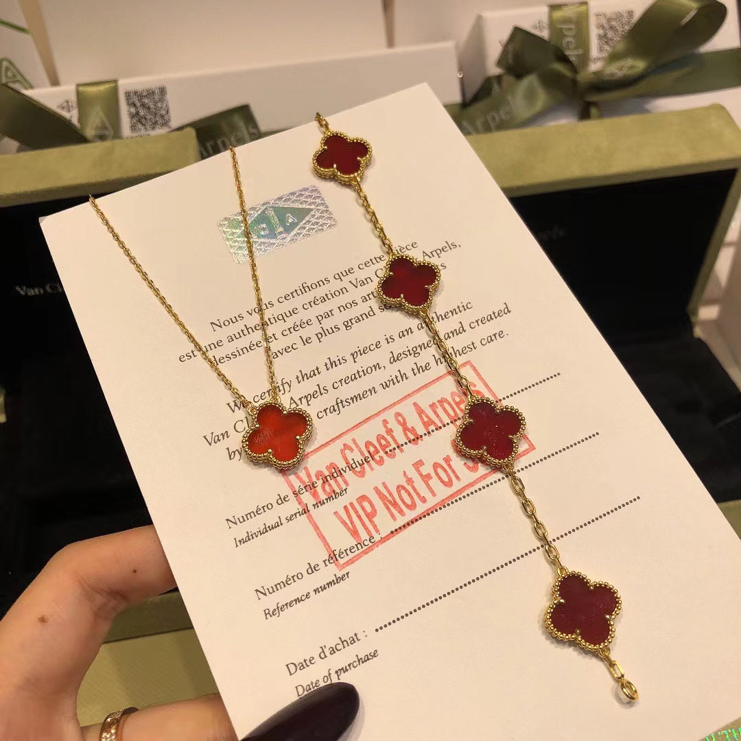 Carnelian 5 motifs bracelet and necklace set 15mm
