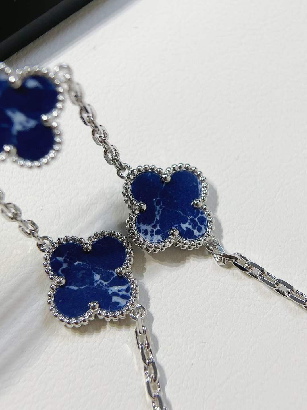 Silver blue obsidian 5 motifs bracelet