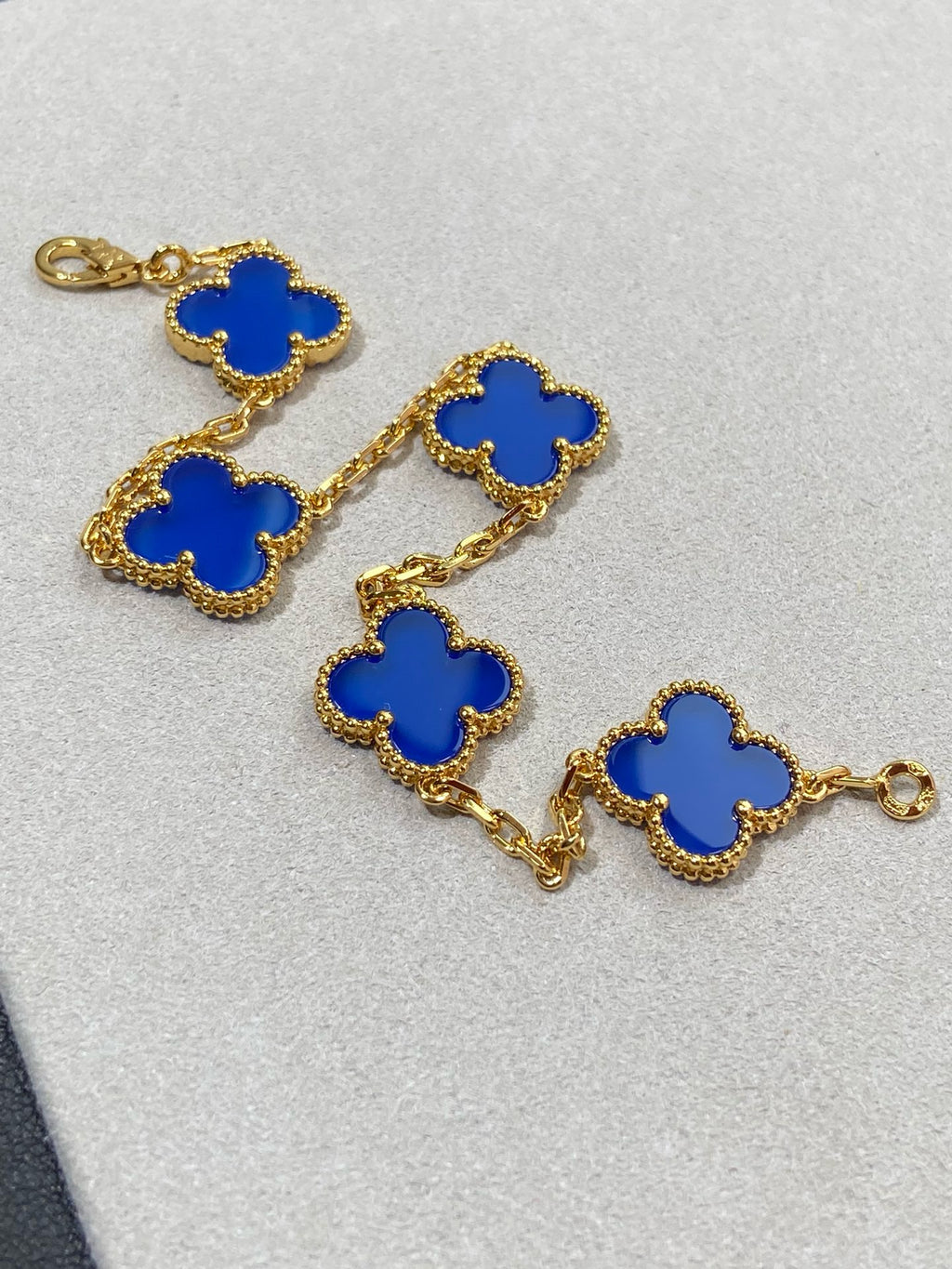Yellow gold blue 5 motifs bracelet - 15mm medium size