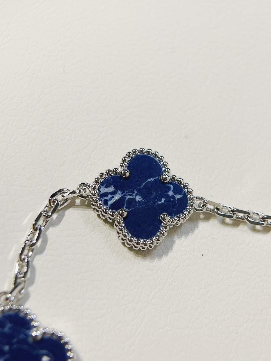 Silver blue obsidian 5 motifs bracelet