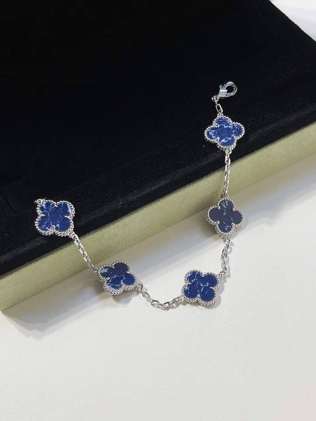 Silver blue obsidian 5 motifs bracelet