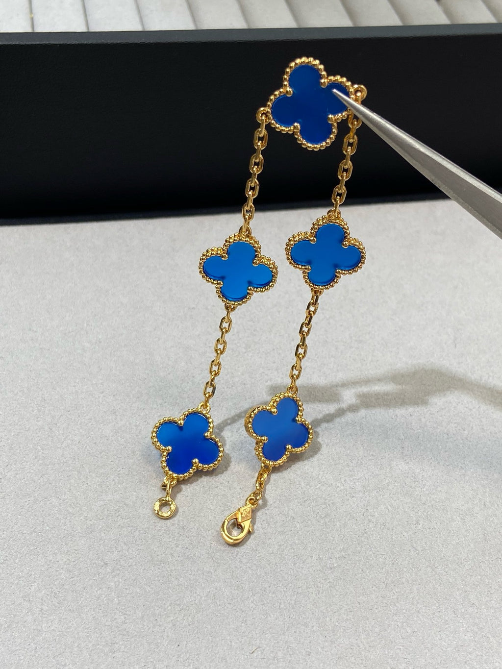 Yellow gold blue 5 motifs bracelet - 15mm medium size