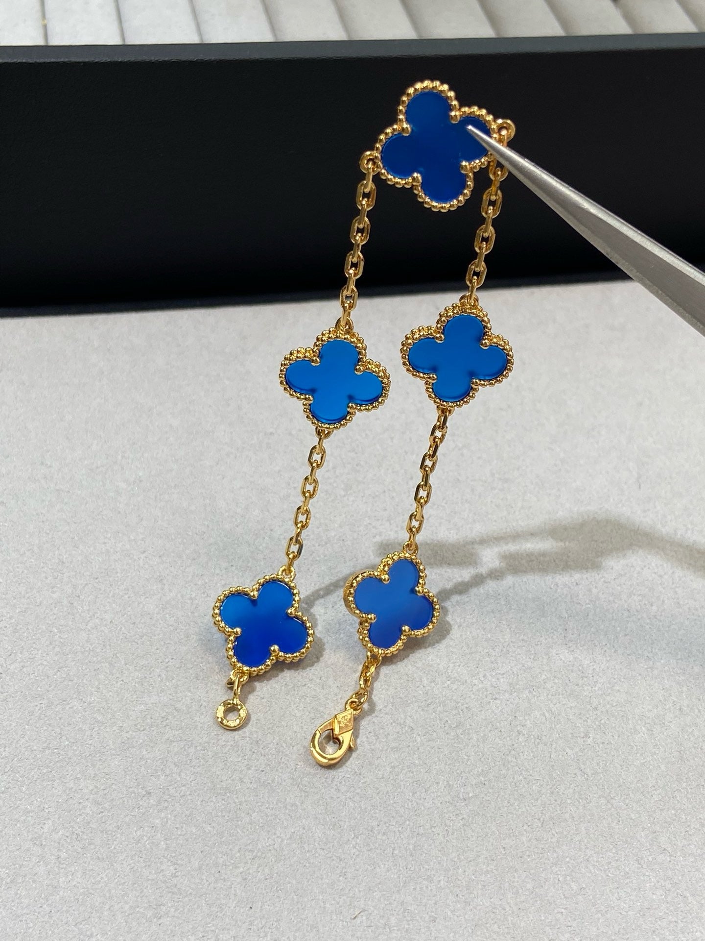 Yellow gold blue 5 motifs bracelet - 15mm medium size