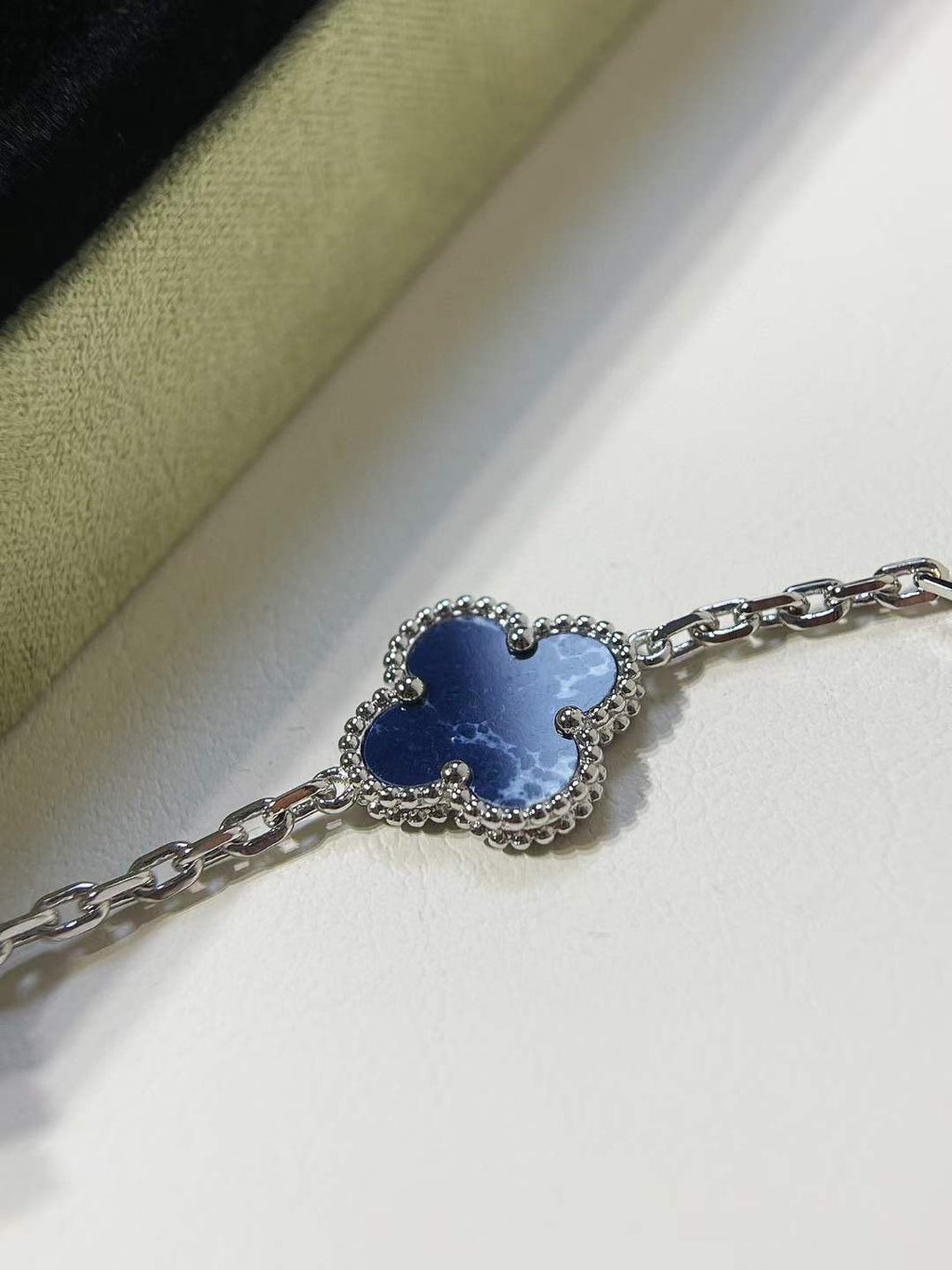 Silver blue obsidian 5 motifs bracelet