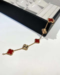 5 motif clover Carnelian Yellow Gold Bracelet