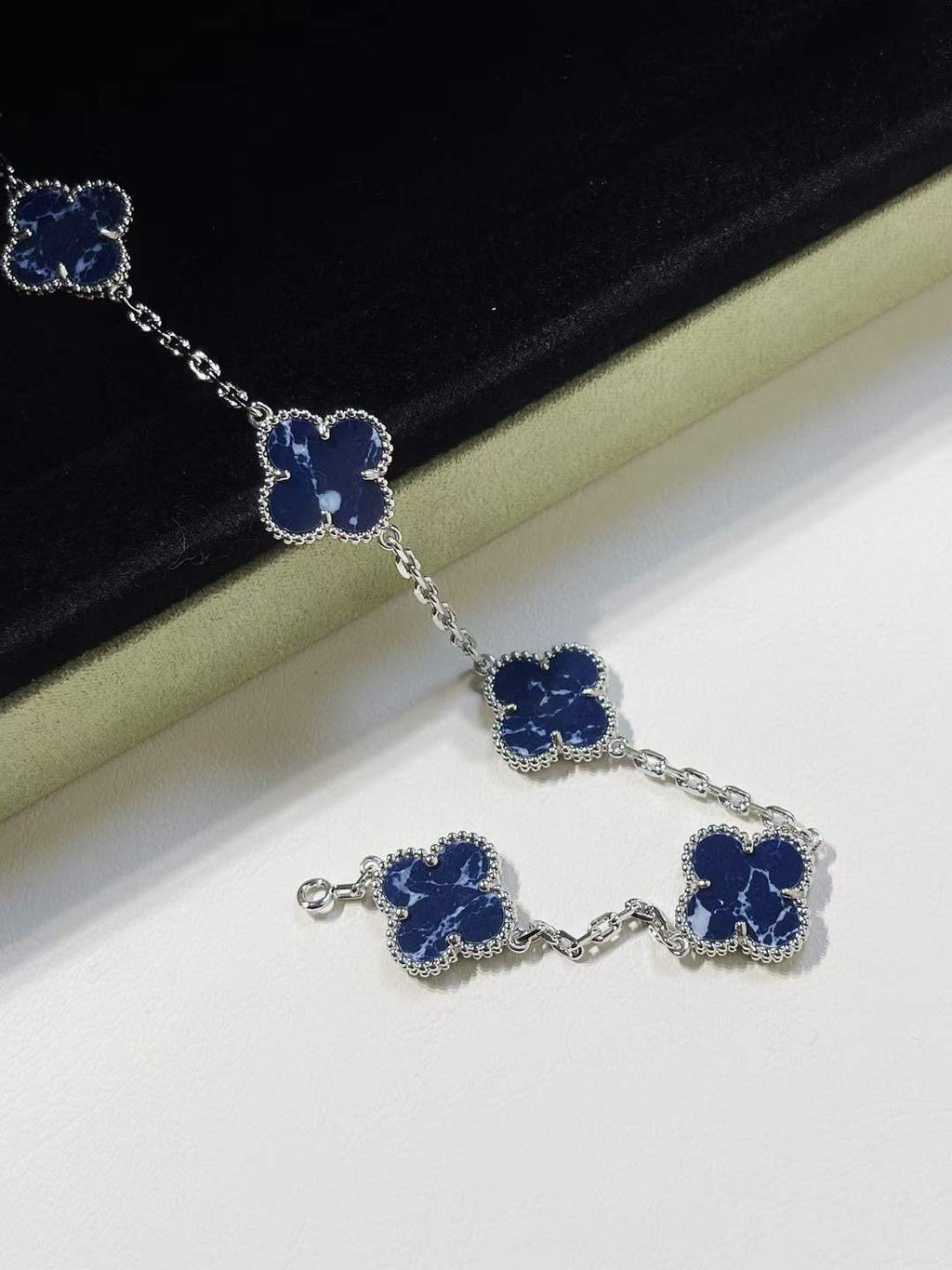 Silver blue obsidian 5 motifs bracelet