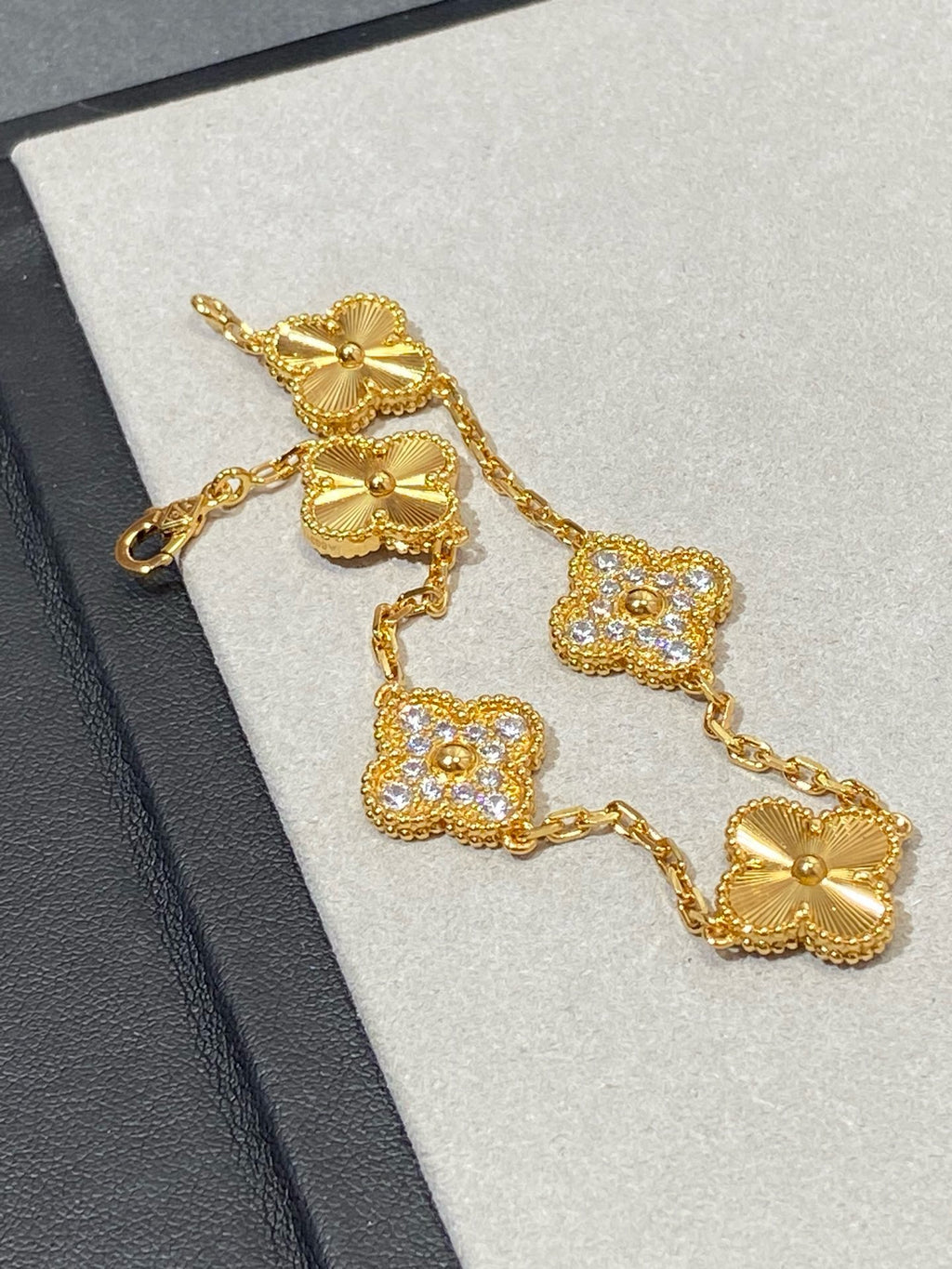 Yellow Gold Diamond 5 Motifs Bracelet- 15mm medium size