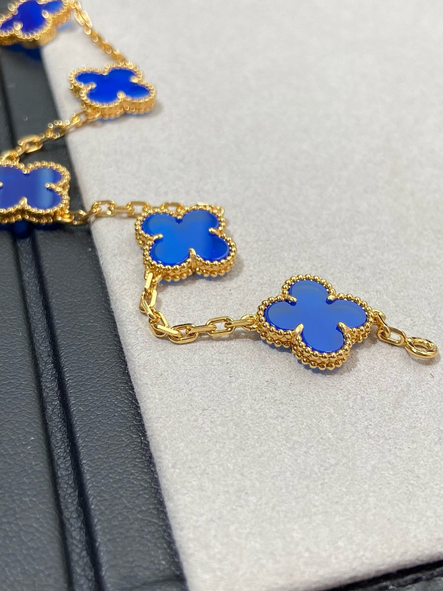 Yellow gold blue 5 motifs bracelet - 15mm medium size