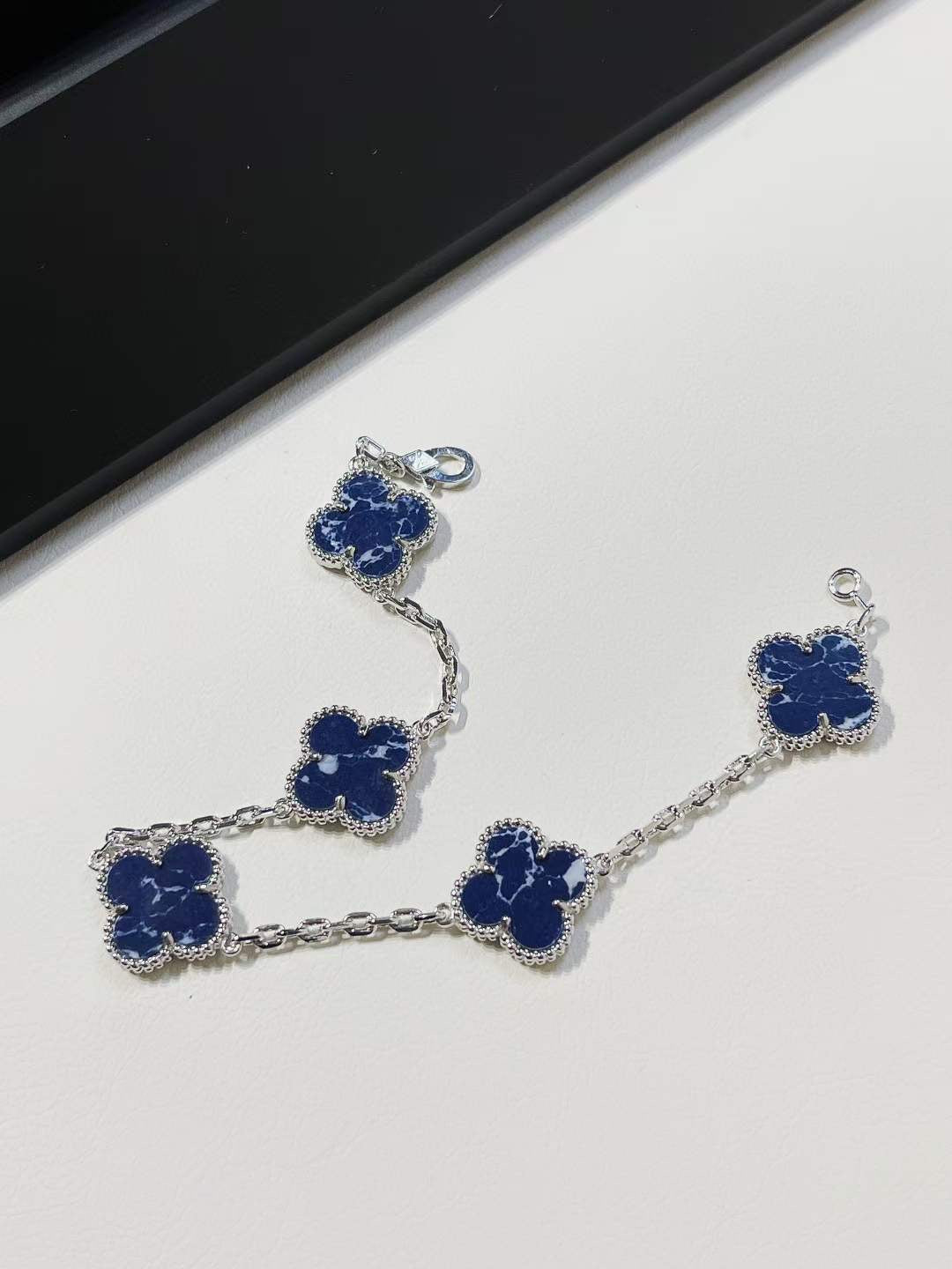 Silver blue obsidian 5 motifs bracelet