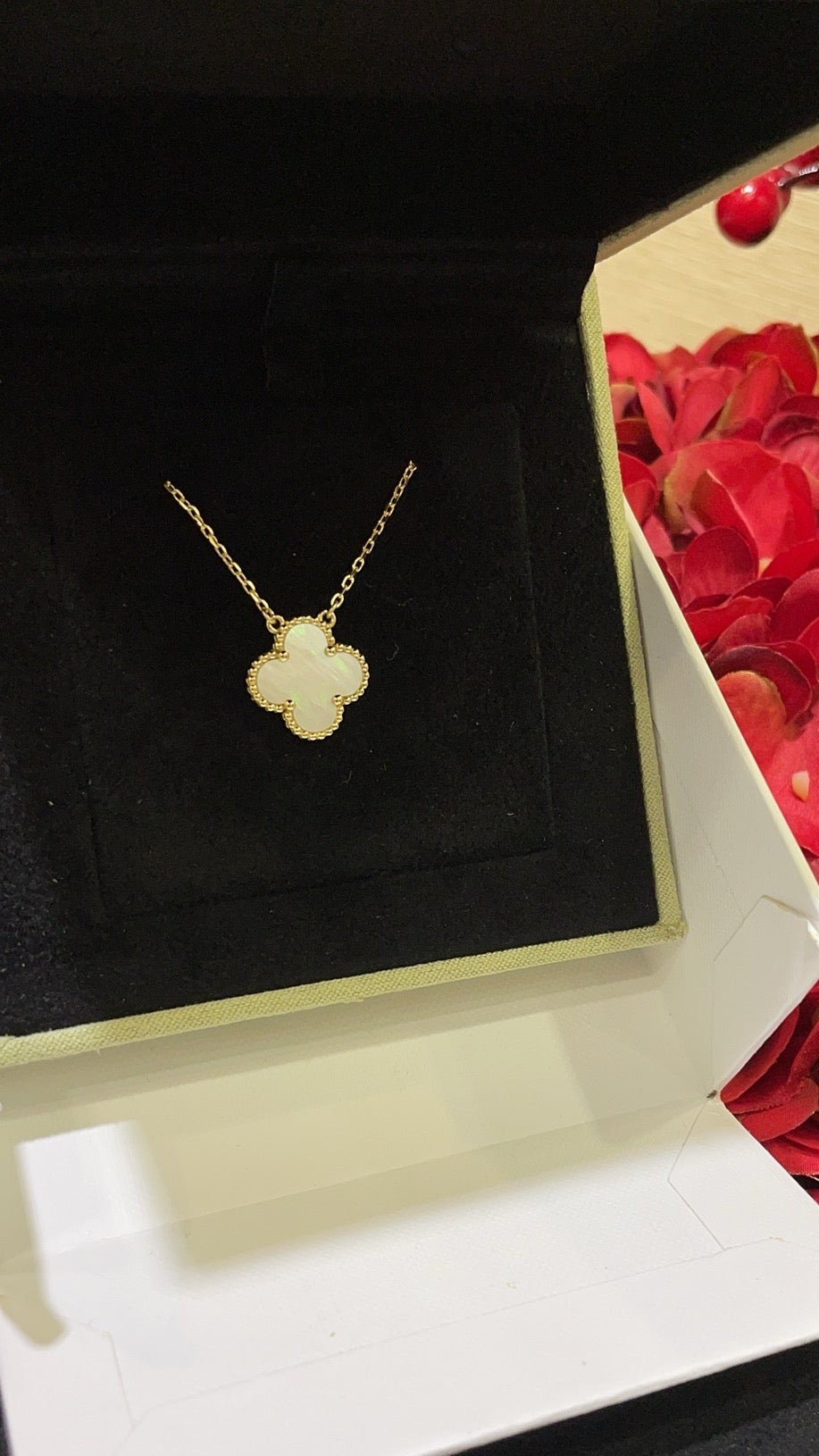 Mother of pearl yellow gold necklace 15mm