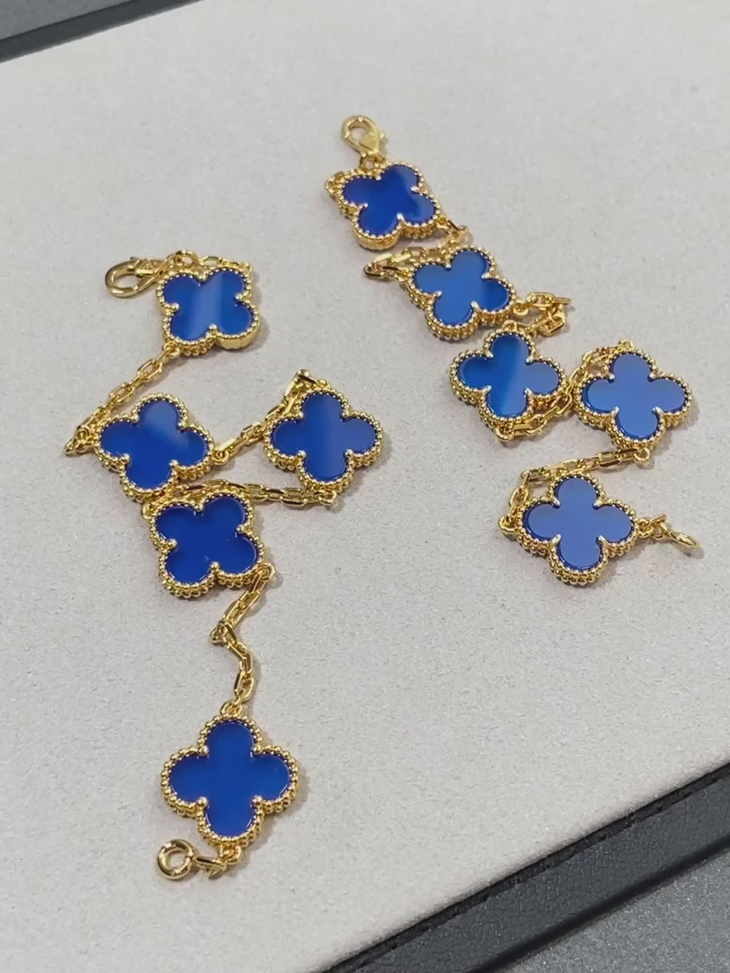 Yellow gold blue 5 motifs bracelet - 15mm medium size