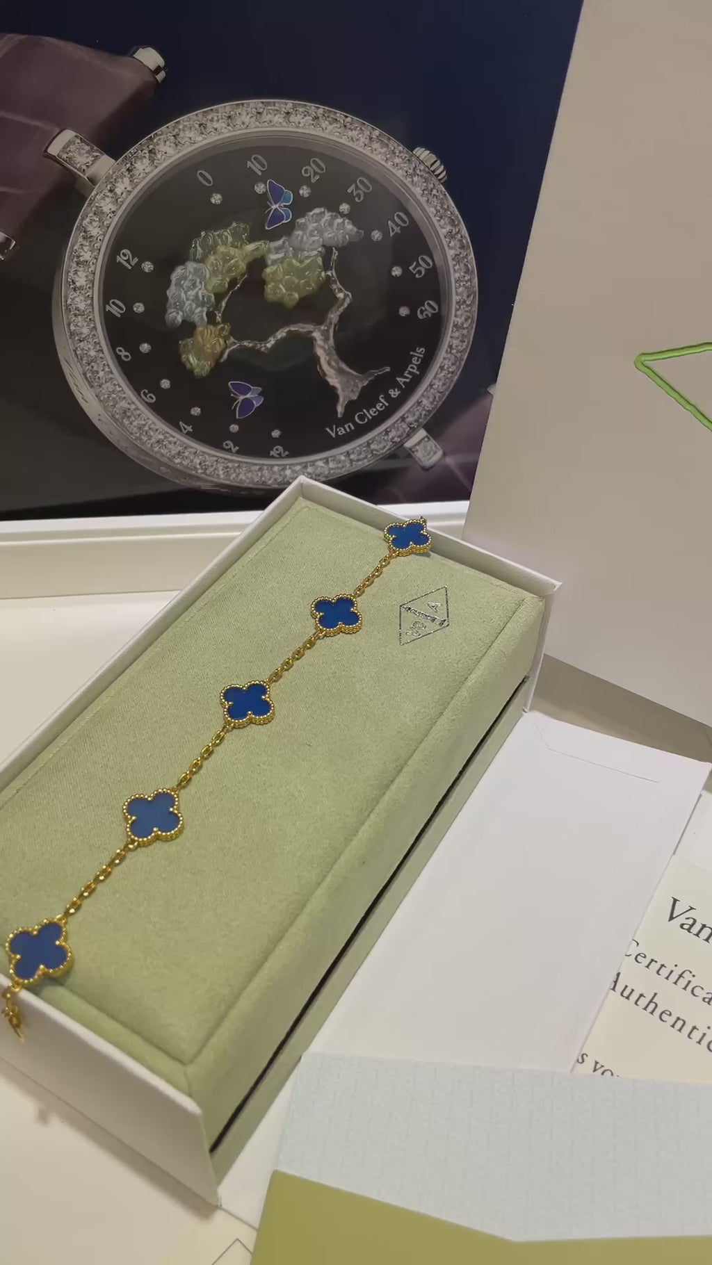 Yellow gold blue 5 motifs bracelet - 15mm medium size